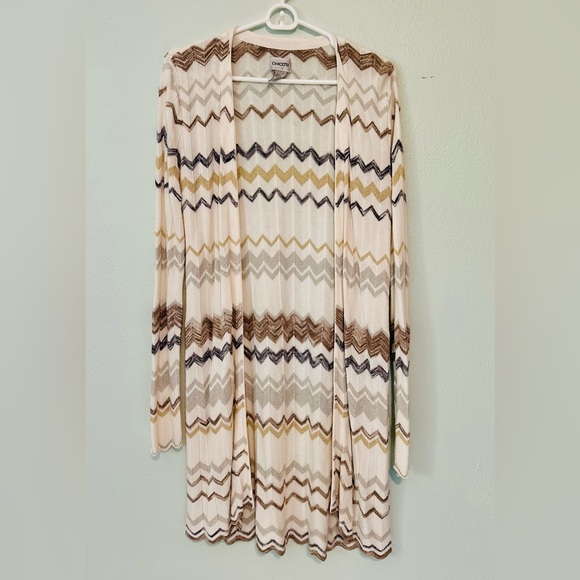 Chico's Sweaters - Chico's Multicolor Chevron Open Long Cardigan